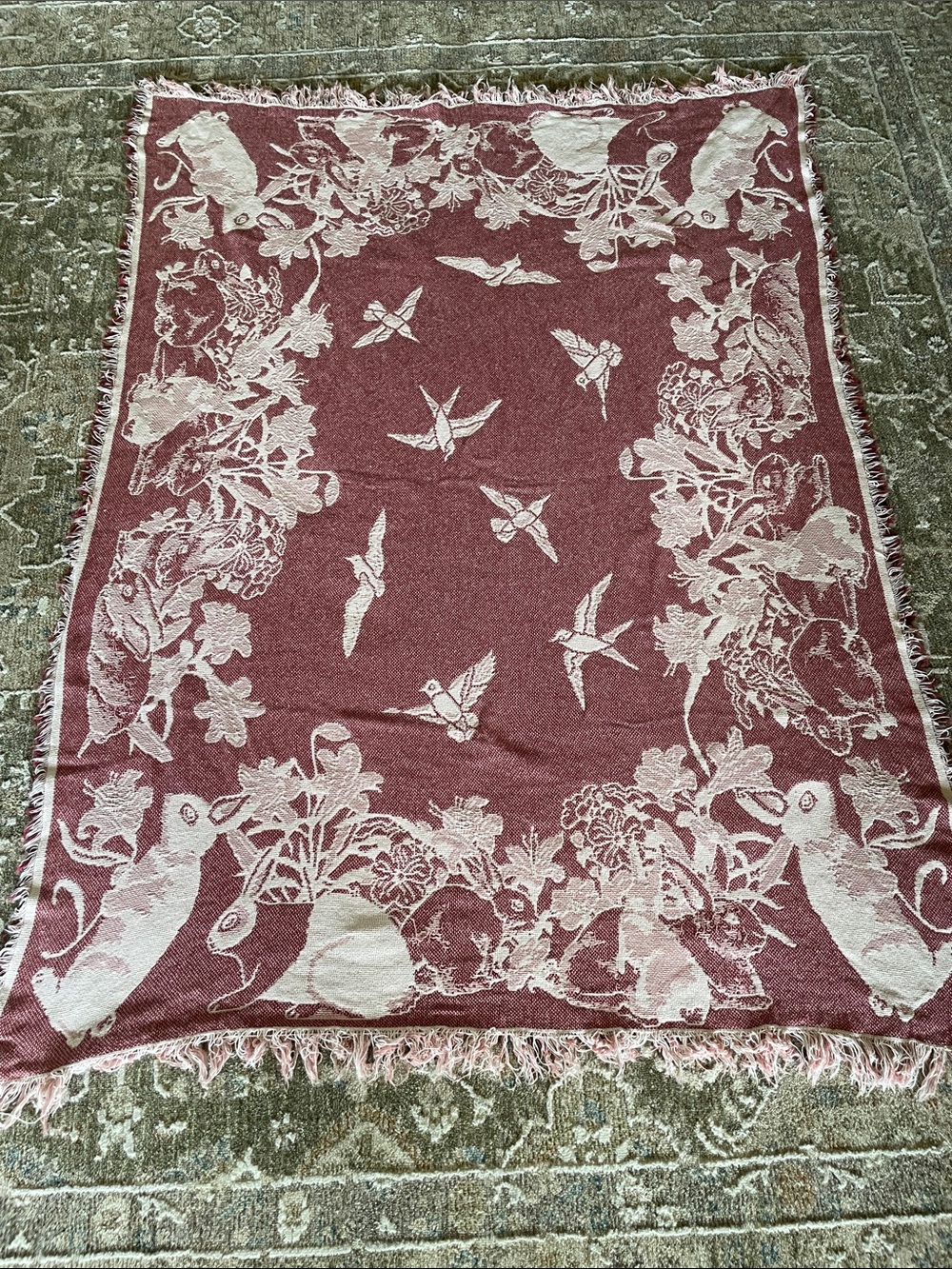 Vintage bird & rabbit tapestry blanket